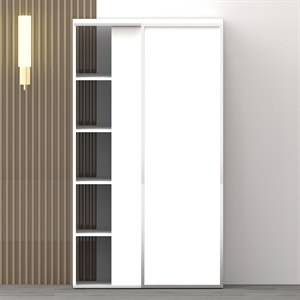 Skab med hvide skydelåger 117,80 cm – hylder og bøjlestang, dansk design, nem montering